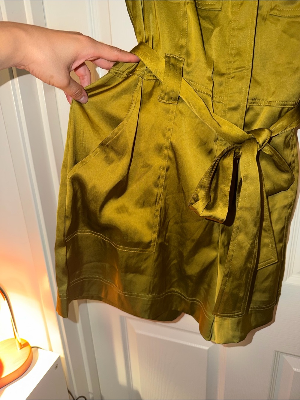 Rachel Zoe Sleeveless Olive Utility Tie-Waist Romper - Picture 2 of 8